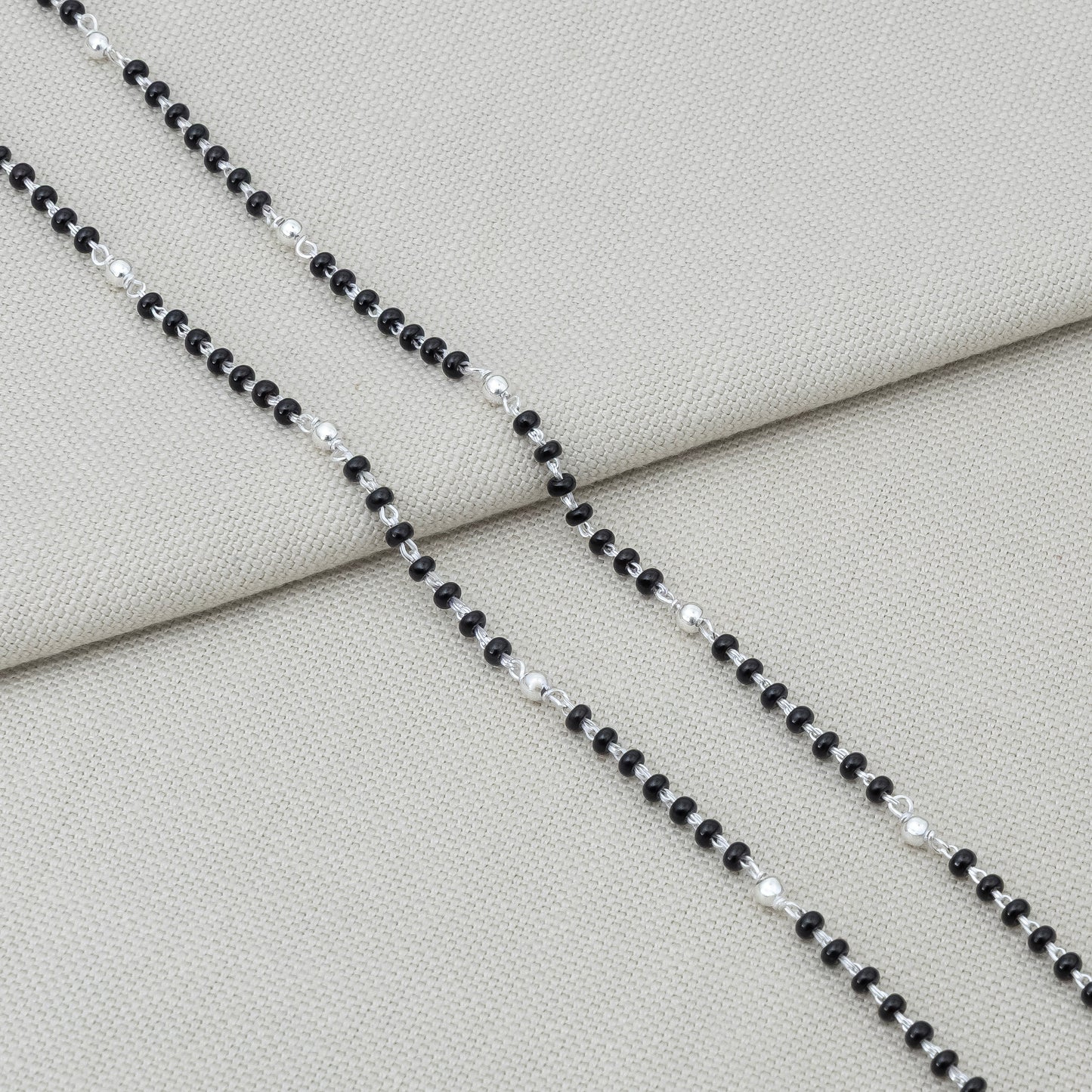 Traditional Mangalsutra Design Black Beads Silver Anklet