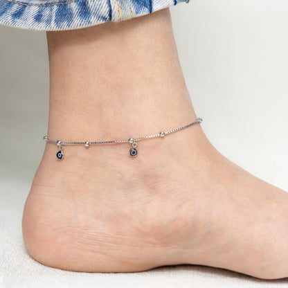 Silver Evil Eye Anklet with Hanging Charms