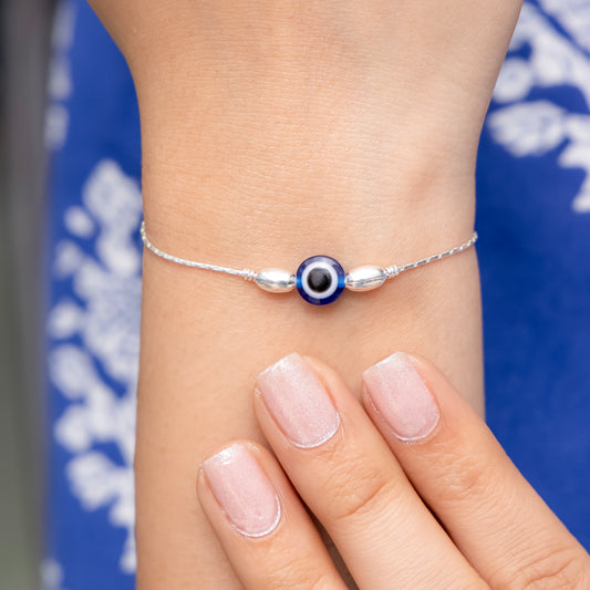 Evil Eye Silver Wrist Charm for women