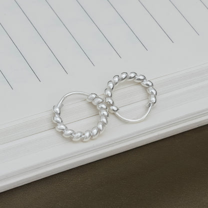 Handcrafted Twisted Silver Hoop Earrings