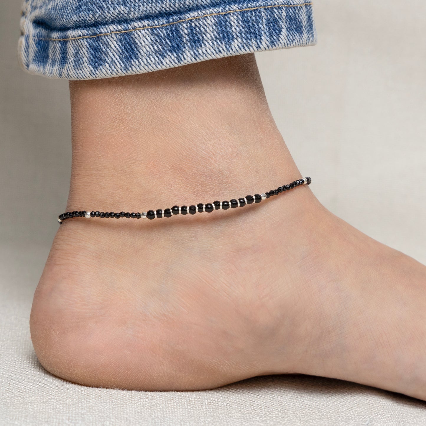 Traditional Silver Black Beads Anklet for Women & Girls