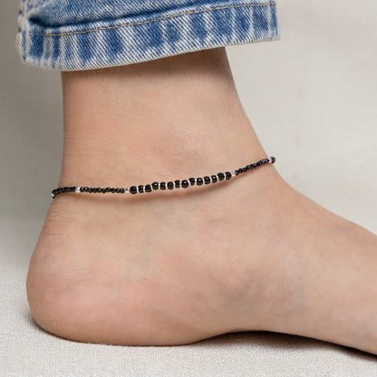 Traditional Silver Black Beads Anklet for Women & Girls