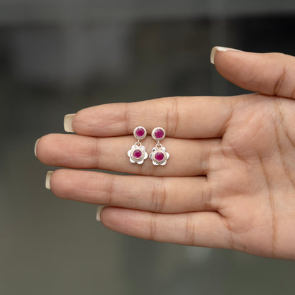 Silver Bloom Ruby Earrings
