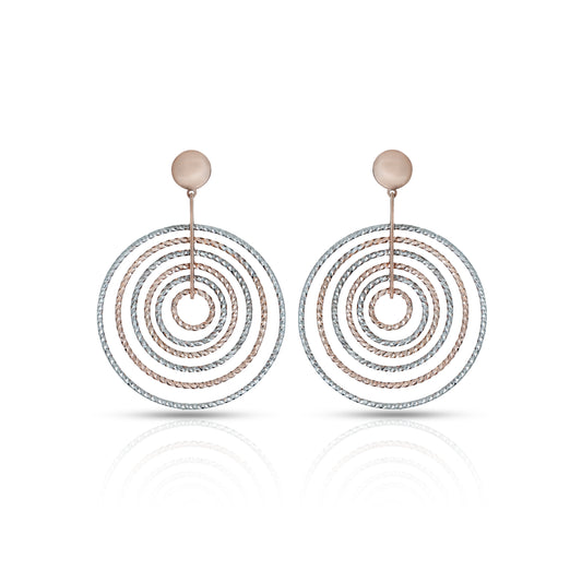 Minimalist multi-ring silver drop earrings