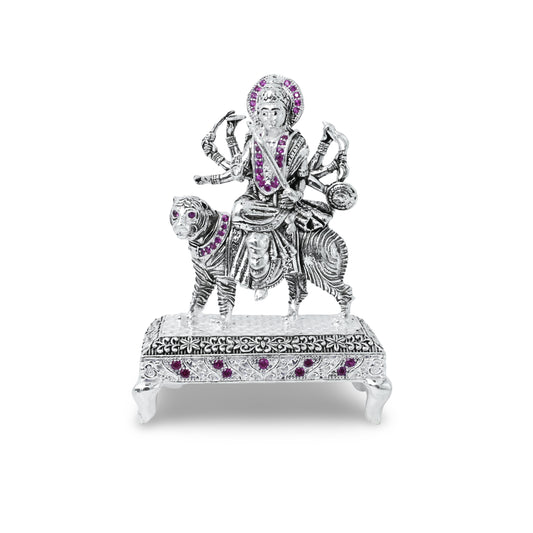 Exquisite silver Maa Durga murti, perfect for pooja ceremonies and as a thoughtful gift for spiritual occasions.