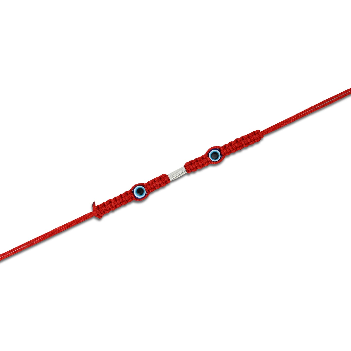 Boys' Rakhi with two purple evil eye symbols in silver for protection