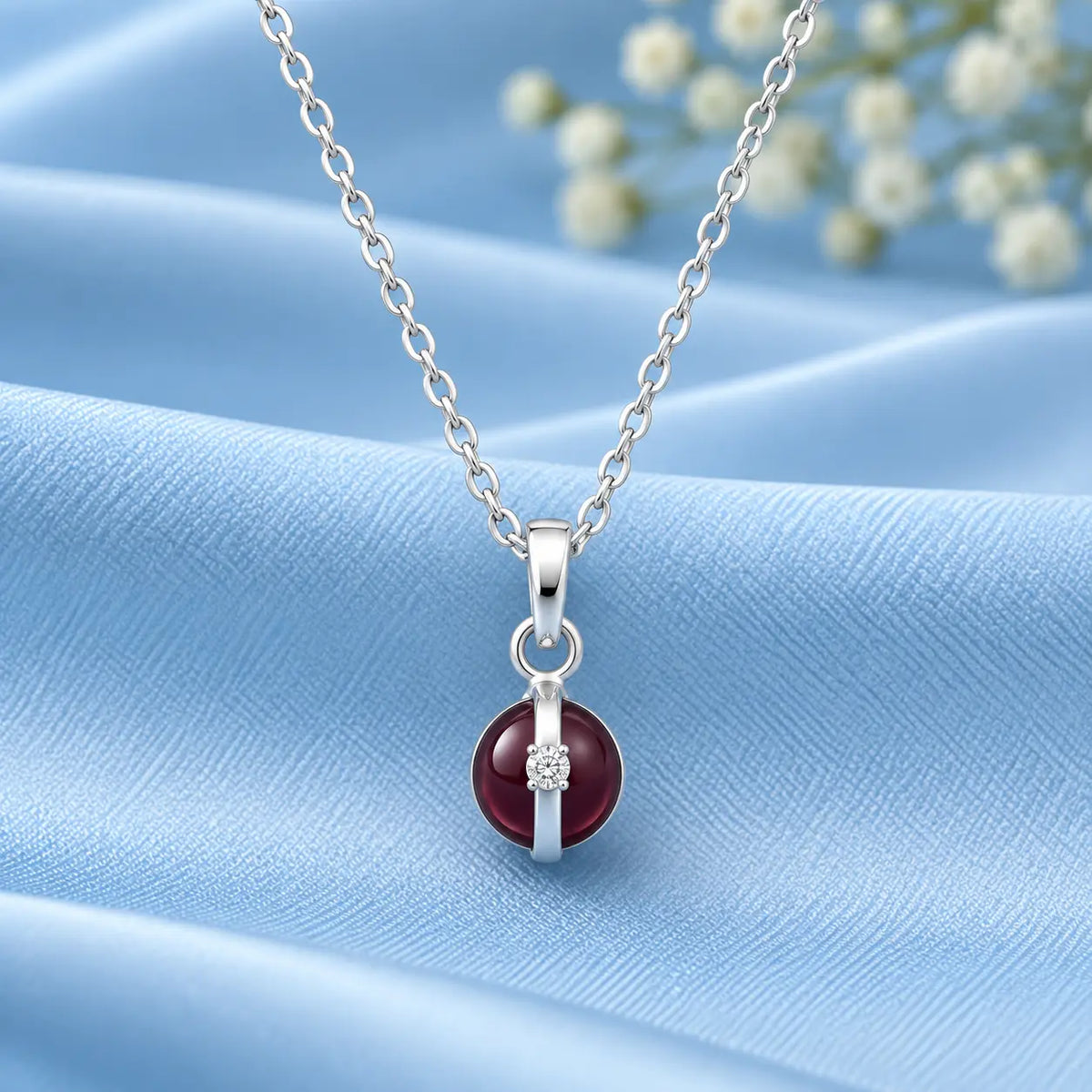 Sterling Silver Red Stone Cage Pendant