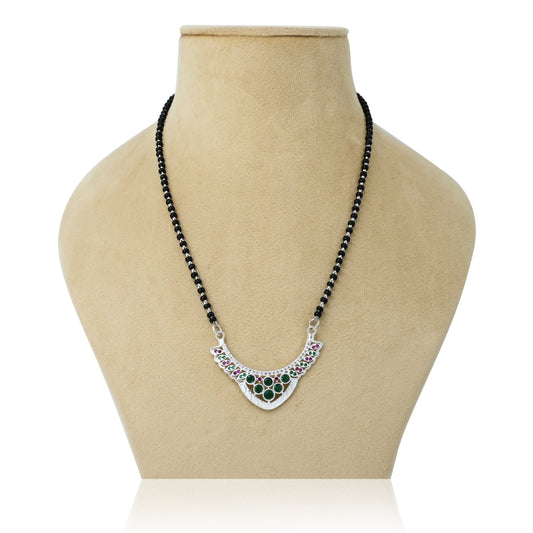 Royal design silver mangalsutra featuring stunning purple and green gemstones