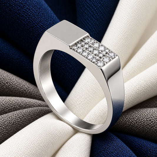 Men's Minimalist Silver Band with Sleek Gemstone Accent