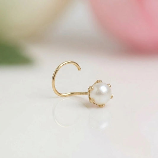 (13 Pcs ₹1699 combo) Pearl Glow Gold Polish Silver Nose Pin