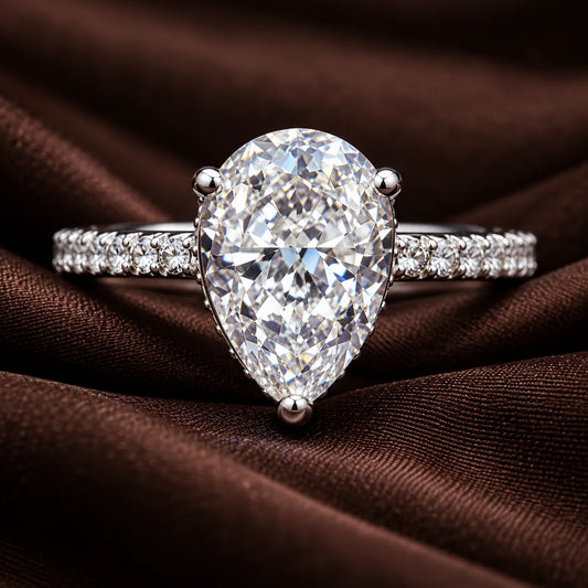Luxury Pear Cut Moissanite Ring in Sterling Silver