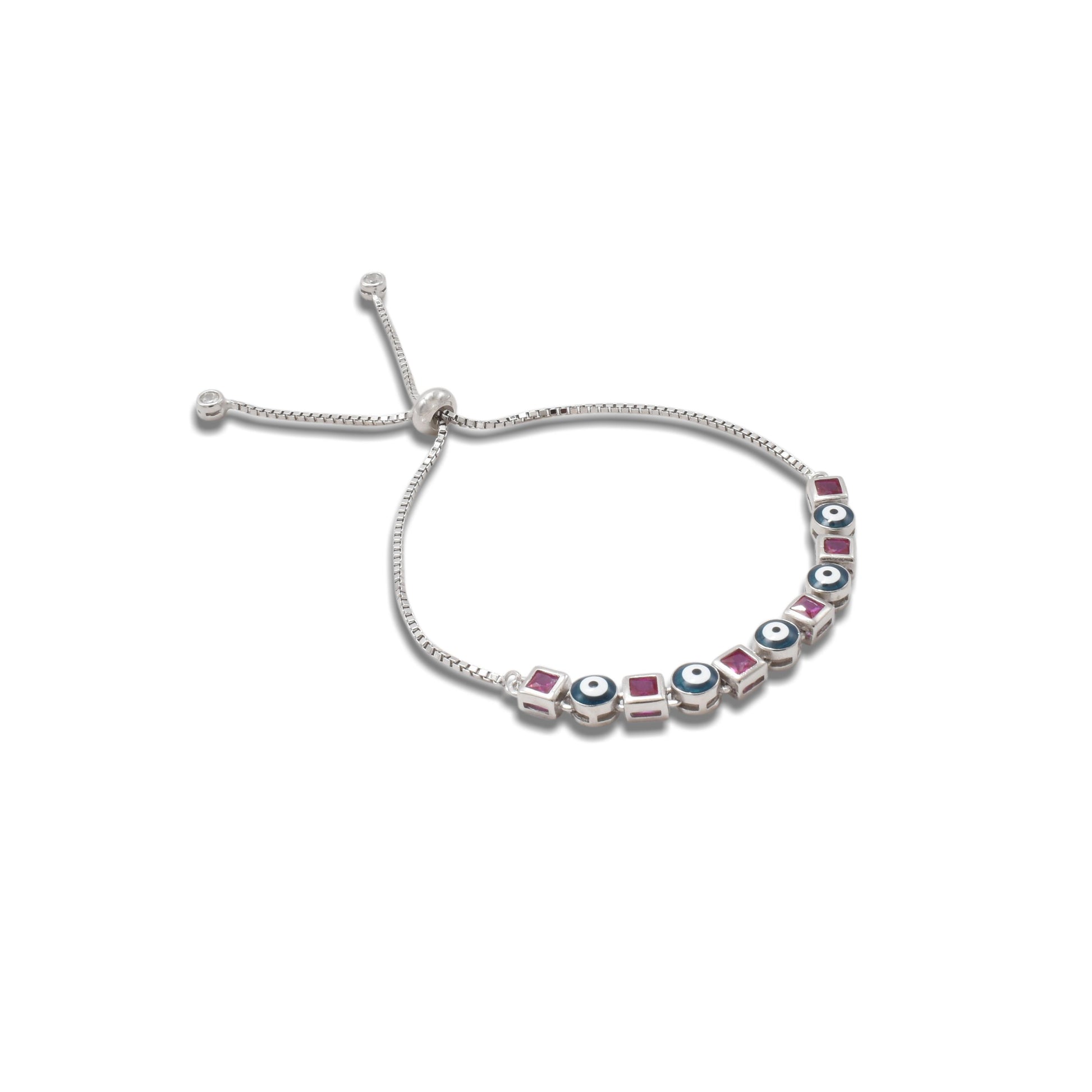 Elegant silver bracelet featuring a mix of sparkling gemstones in various colors