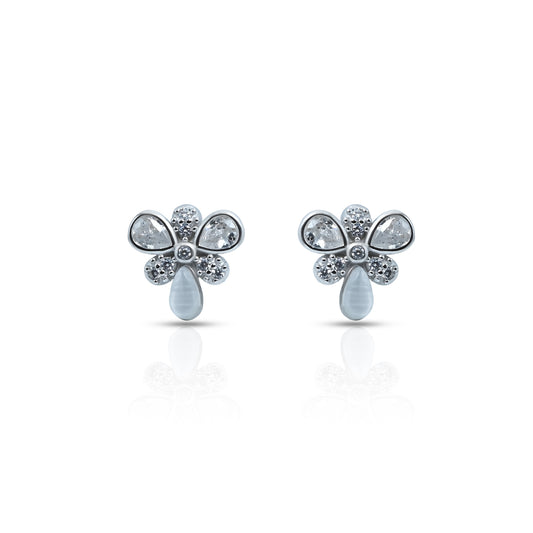 Sterling silver earrings featuring a flower design with opal and stones