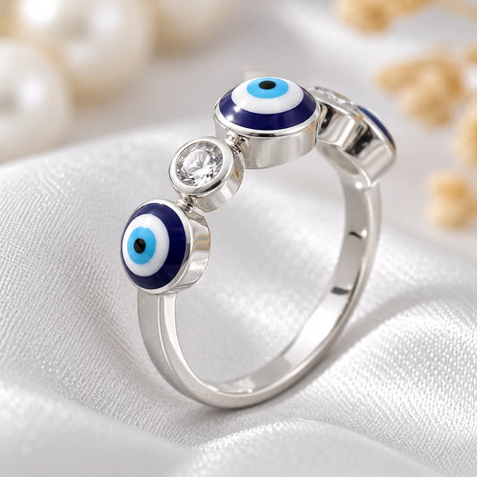 Silver Delicate Evileyes Ring