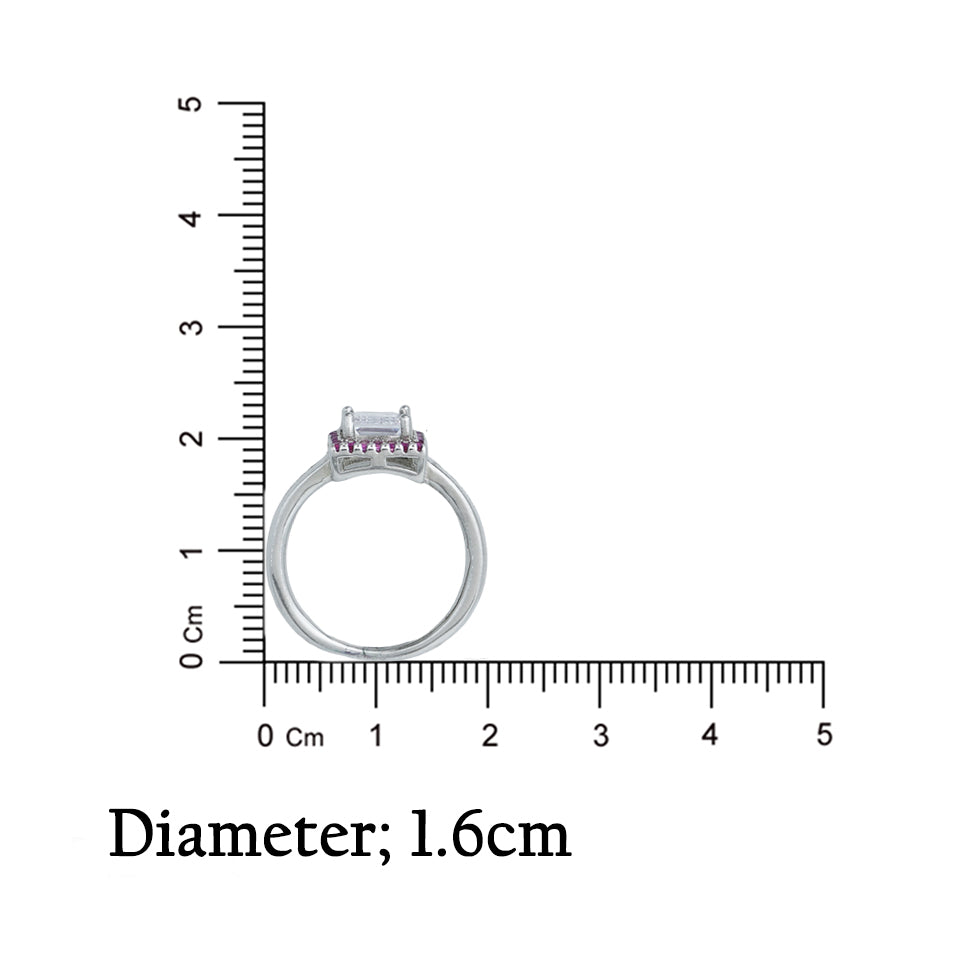 Chic sterling silver ring with emerald cut diamond.