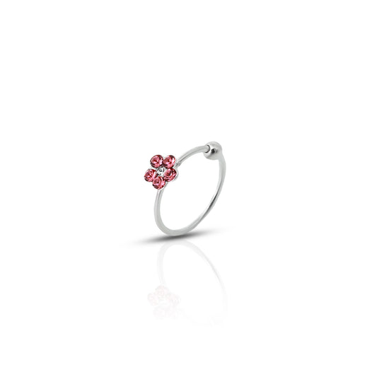 Silver Center Red Flower Design Nosepin for Girls