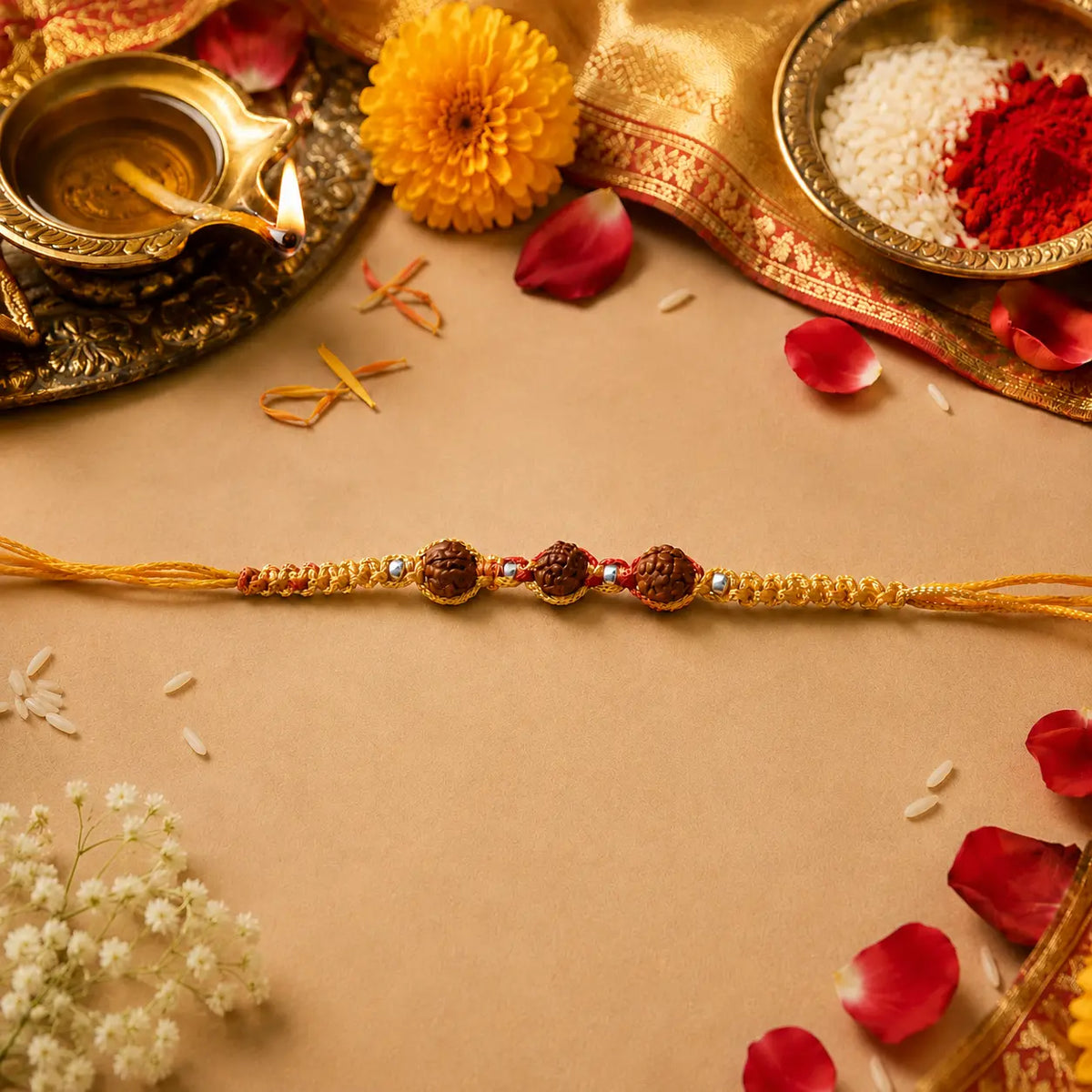 Trio Rudraksh Rakhi in Silver