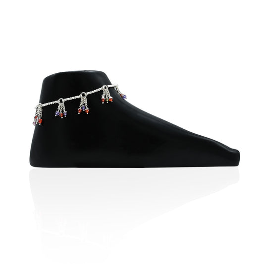 Silver anklet with elegant blooming beads for a graceful look