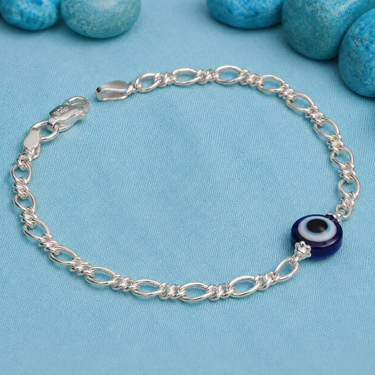 Intricately Designed Evil Eye Charm Bracelet in Sterling Silver