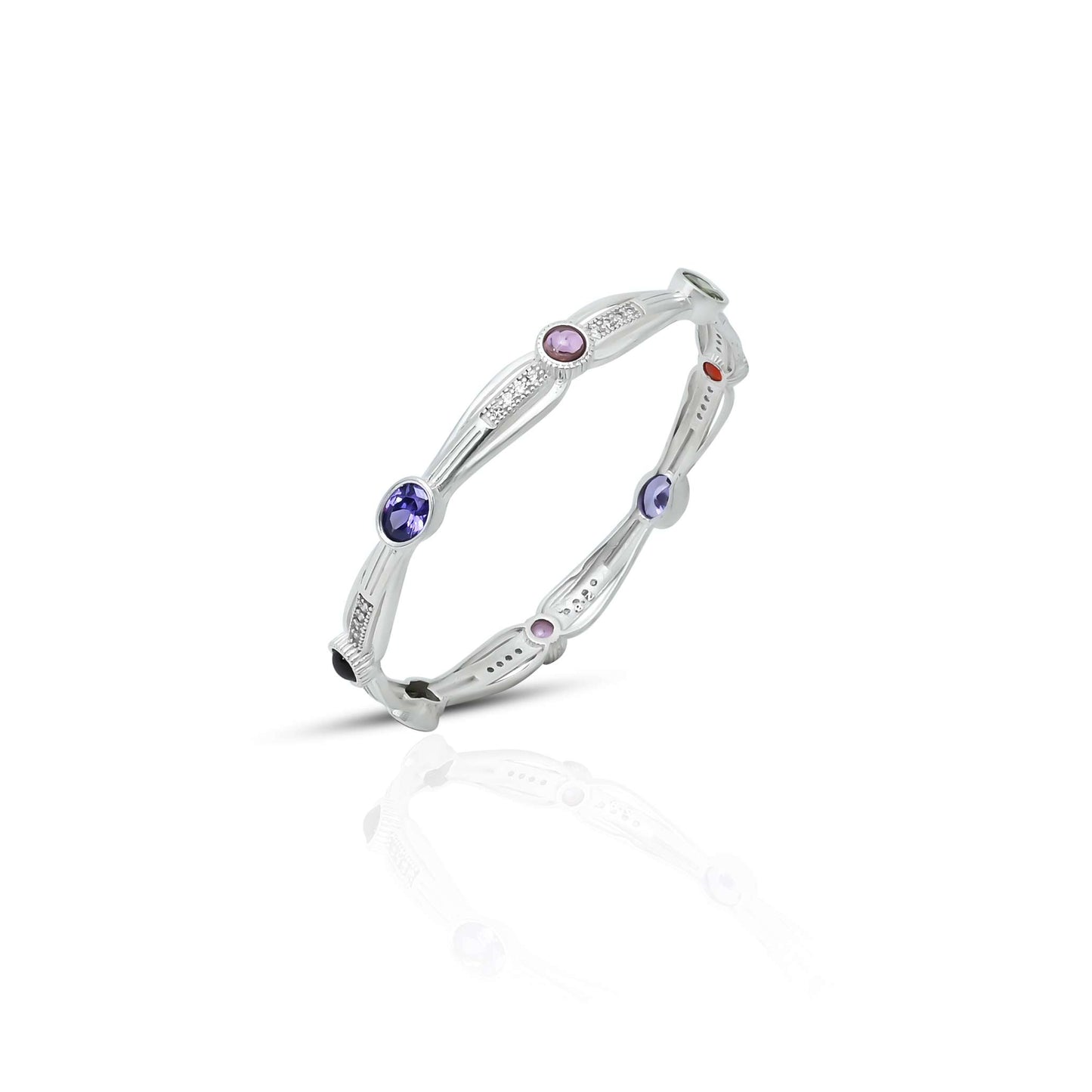 Silver Colorful Gems with Simple Design Chudi for Girls