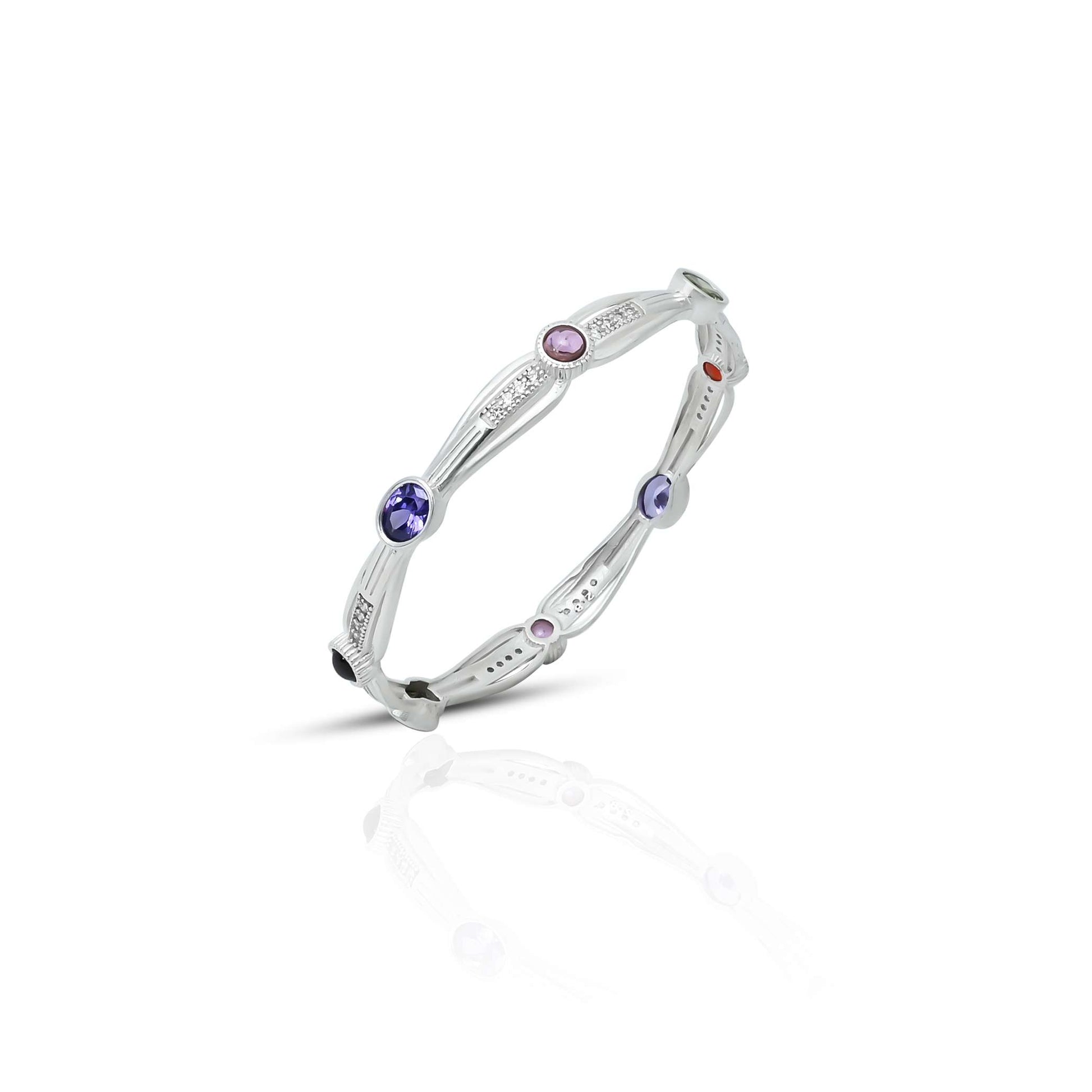 Silver Colorful Gems with Simple Design Chudi for Girls