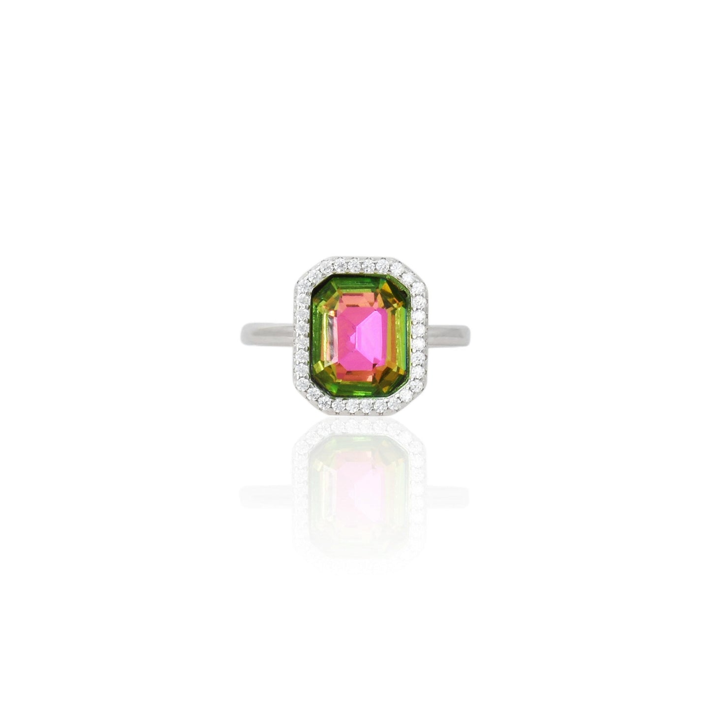 925 silver ring for her featuring a stunning watermelon tourmaline gemstone with vibrant colors