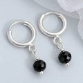 Silver Hoop TickTock Earrings with Black Bead Charm