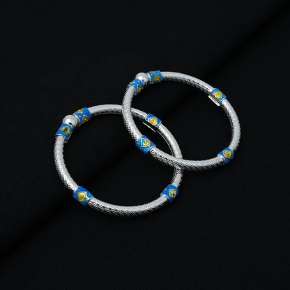 Silver Exclusive Blue &amp; Yellow Looped Baby Kada