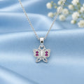 Pink Stone Butterfly Silver Pendant