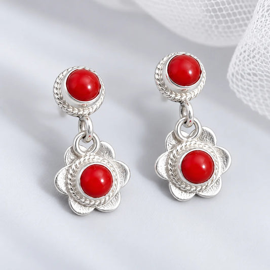 Floral Radiance Red Stone Earrings