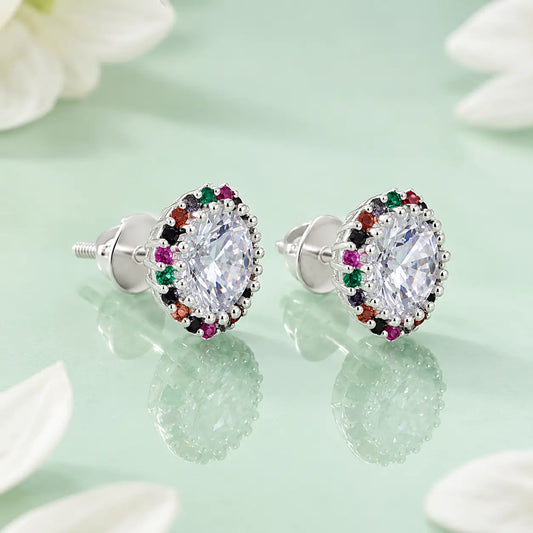 Multicolor Stones Silver Earring For Girls