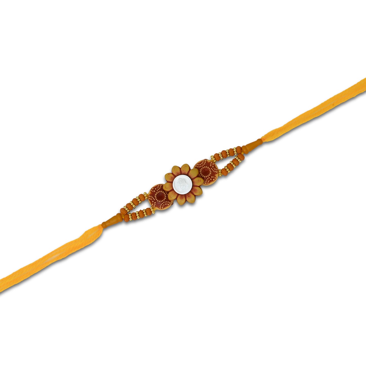Silver Center Ganesh Ji with Wooden Theme Flower Design Rakhi for Boys
