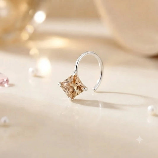 Silver Beautiful Square Peach Gem Nosepin