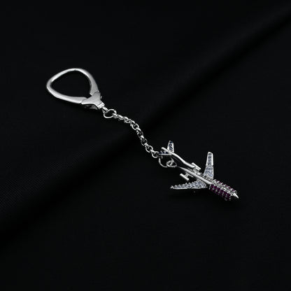 Stylish airplane-themed keychain in high-quality sterling silver