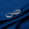 Floral Silver Toe Ring with Black Butterfly Detailing