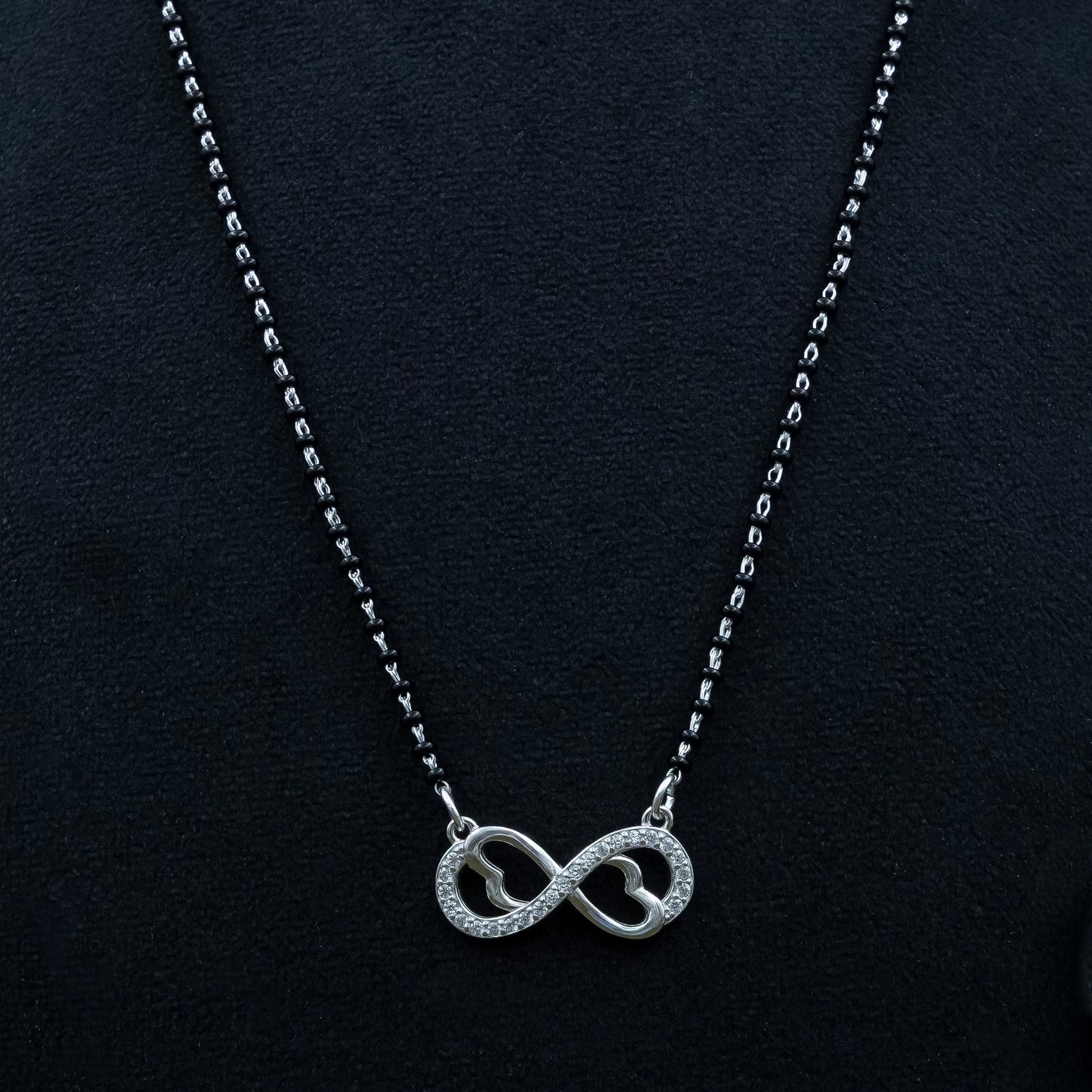 Infinity Love Black Beads Silver Mangalsutra