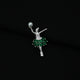 Silver Pari Design Sari Pin with White Moti and Green Stones.