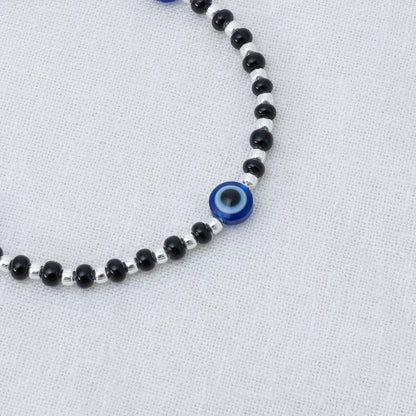 Blue Aura Evil Eye Silver Anklet