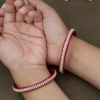 Red Bangles with Pure Silver Border Design