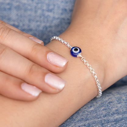 Stylish Silver Chain Bracelet with Evil Eye