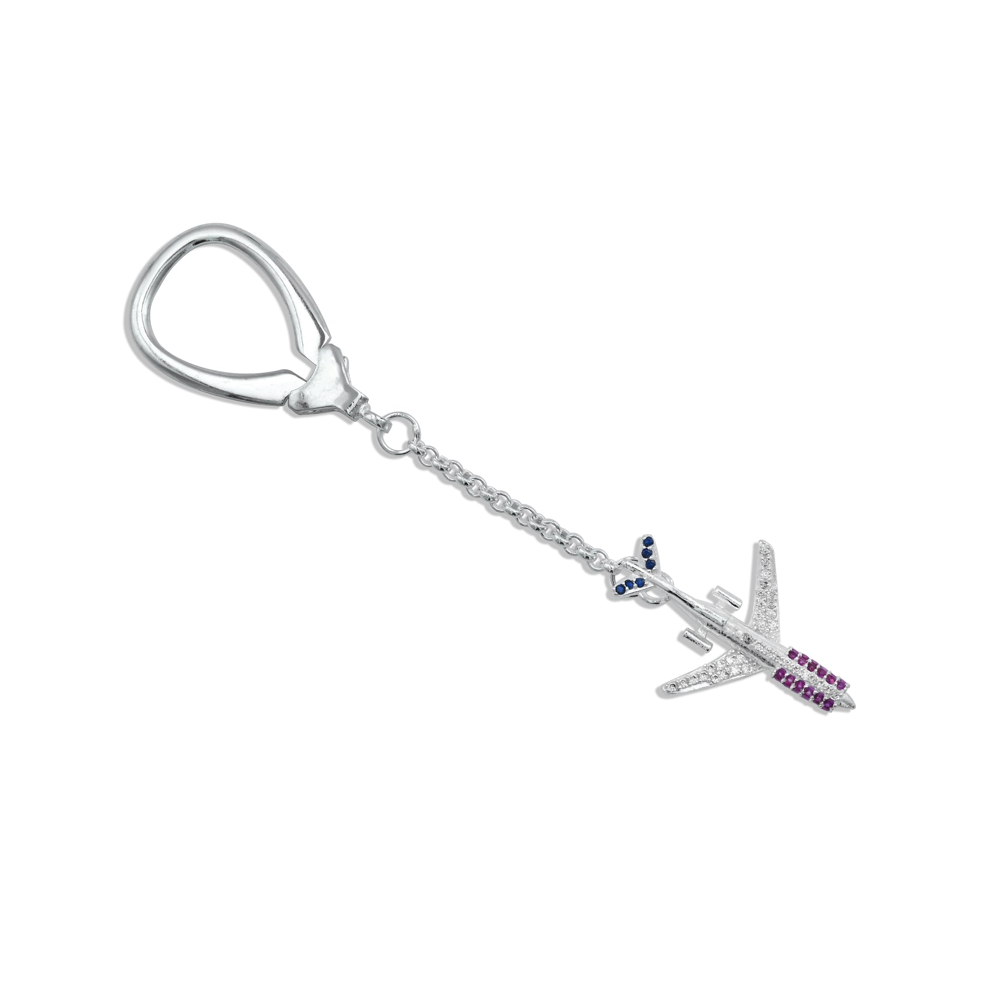 Elegant sterling silver keychain shaped like an airplane