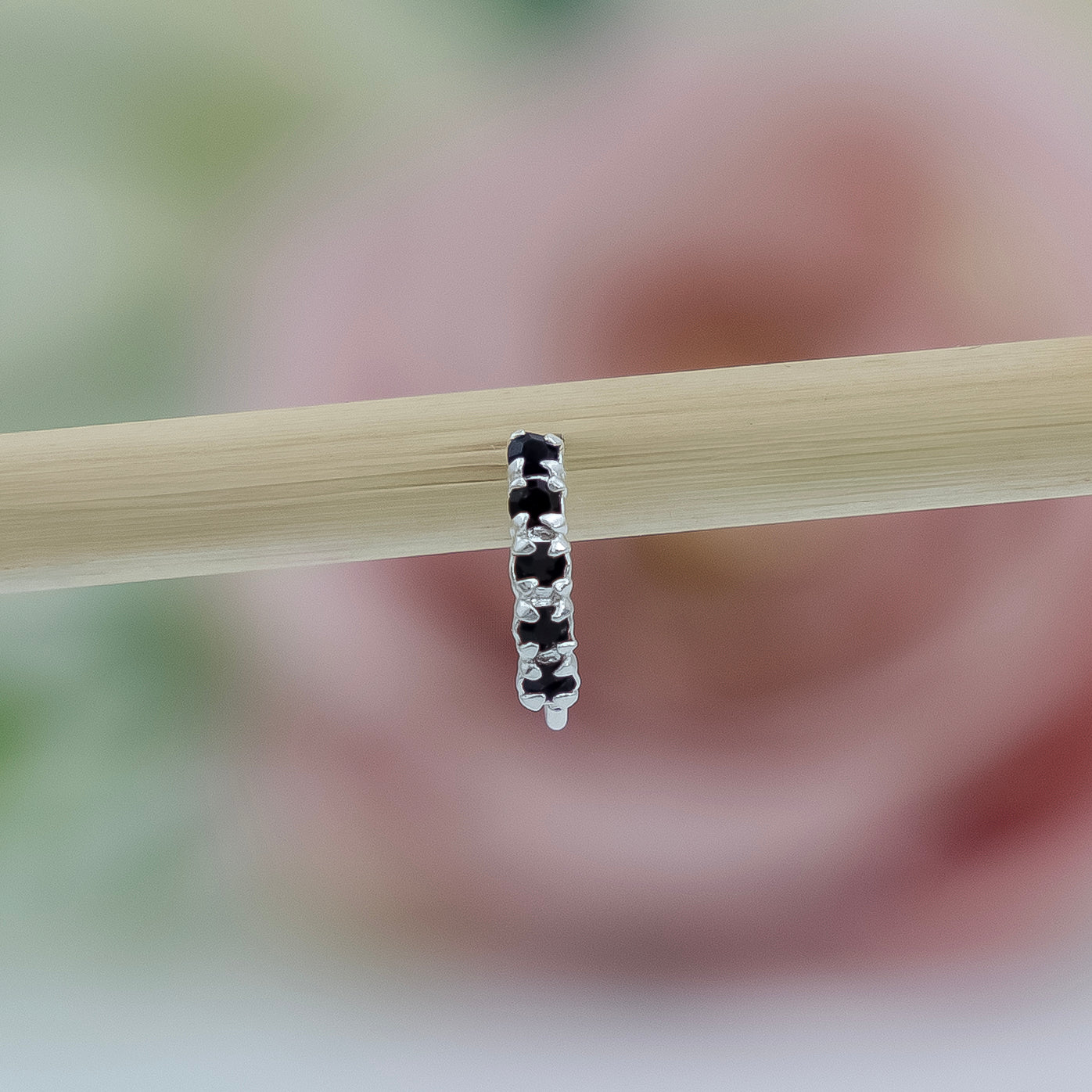 Black Stone Silver Nose Ring Elegant Nath Design