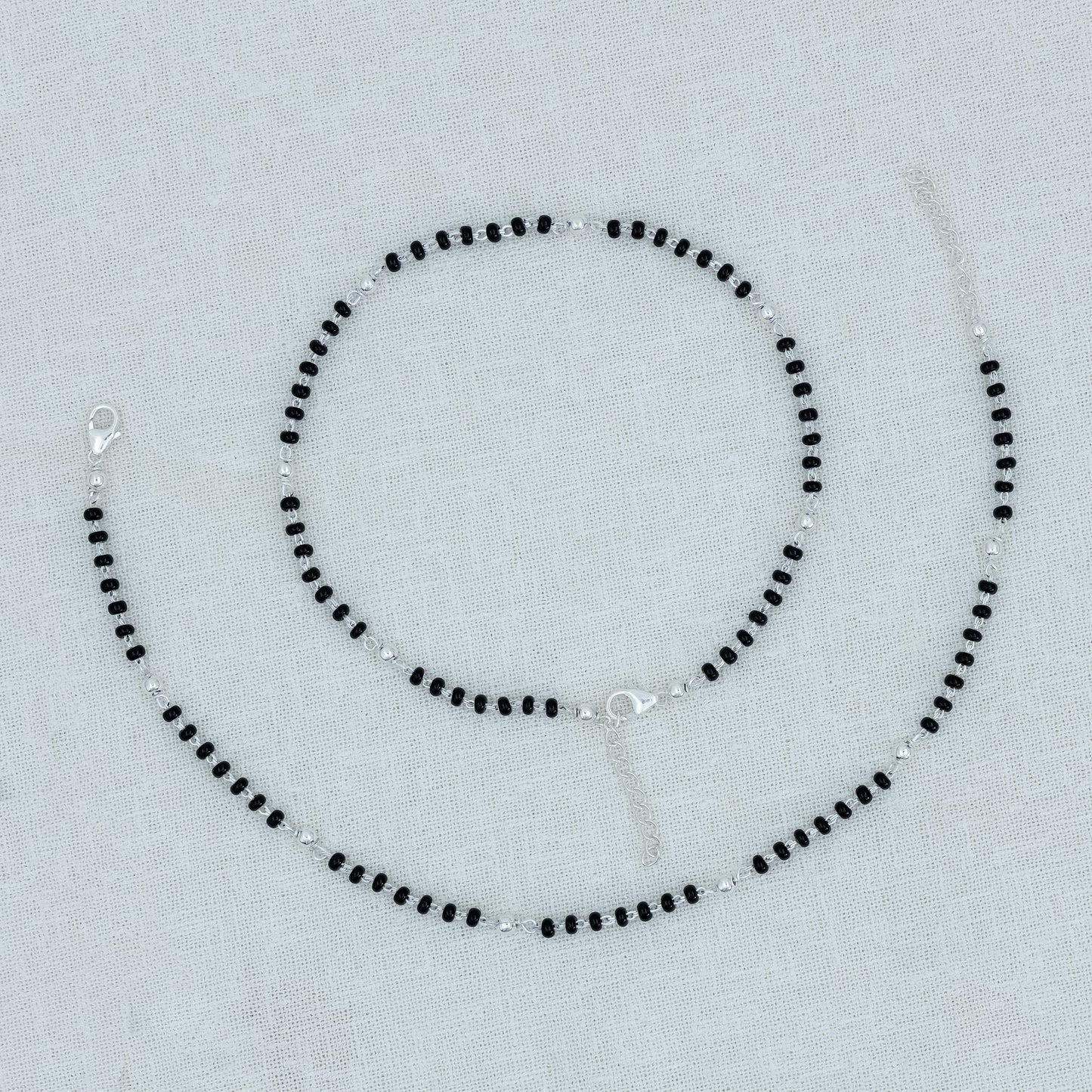 Classic Silver Anklet with Burst Black & White Beads