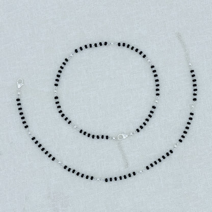 Classic Silver Anklet with Burst Black & White Beads