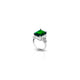 Chic silver ring showcasing a large green gemstone and floral pattern