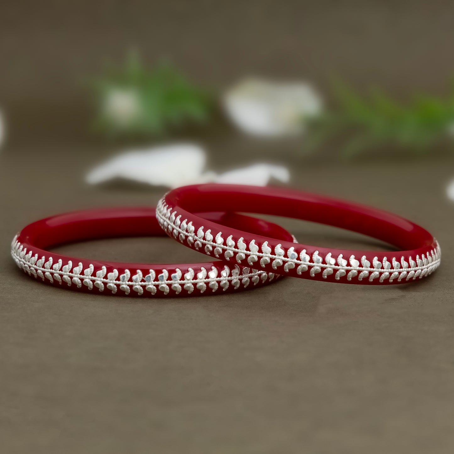 Red Bangles with Pure Silver Border Design