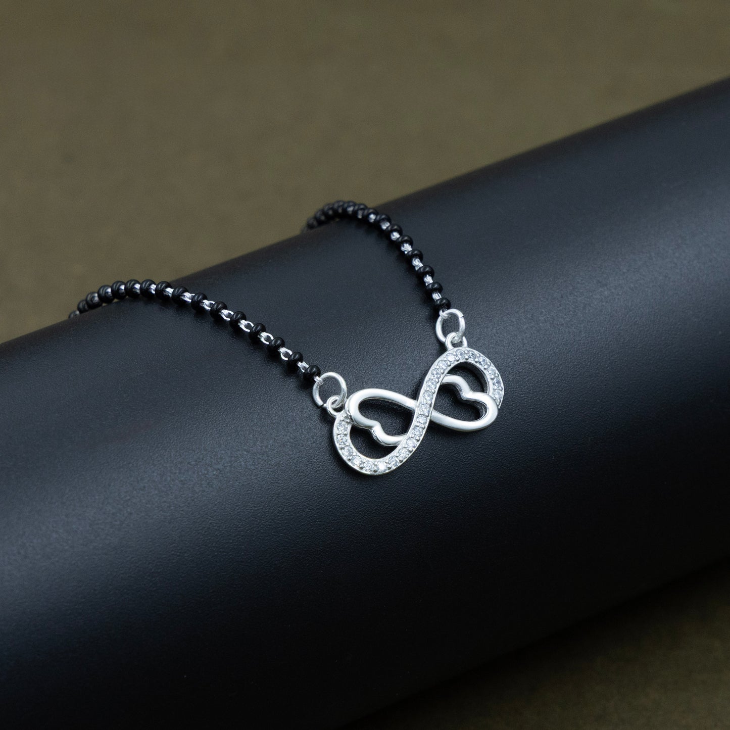 Infinity Love Black Beads Silver Mangalsutra
