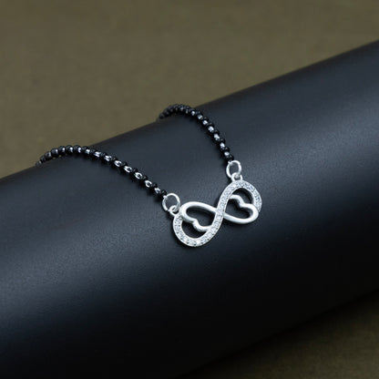 Infinity Love Black Beads Silver Mangalsutra