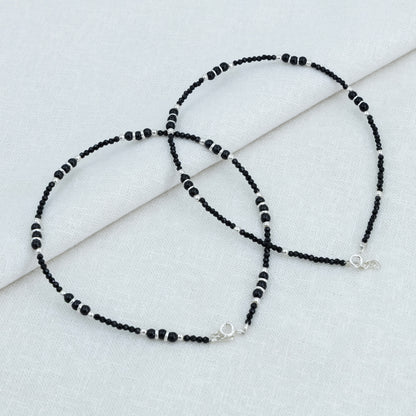 Elegant Silver Black Beads Anklet for Women & Girls