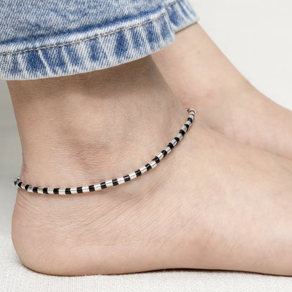 Silver Black Beads Daily Wear Anklet